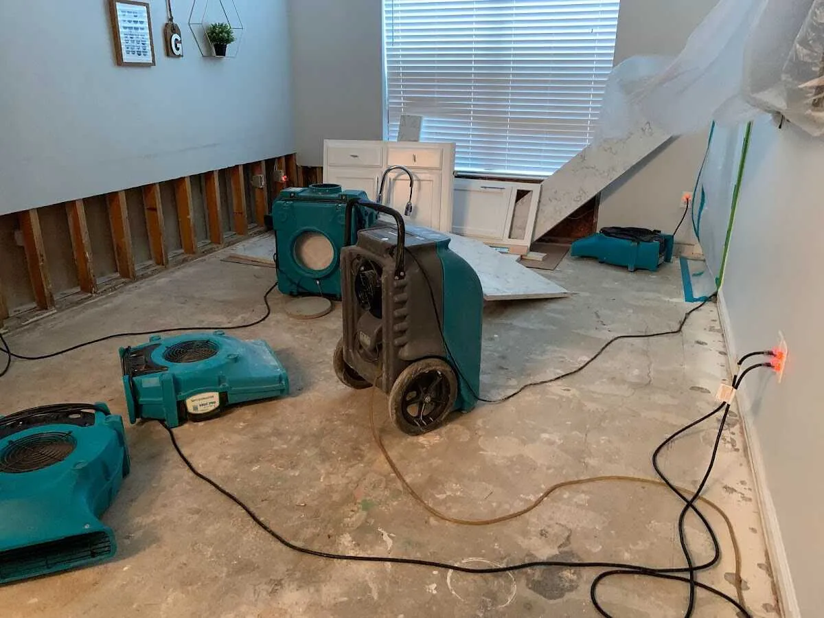 Dehumidifier in flood-cut room for Water Damage Restoration in Sherwood