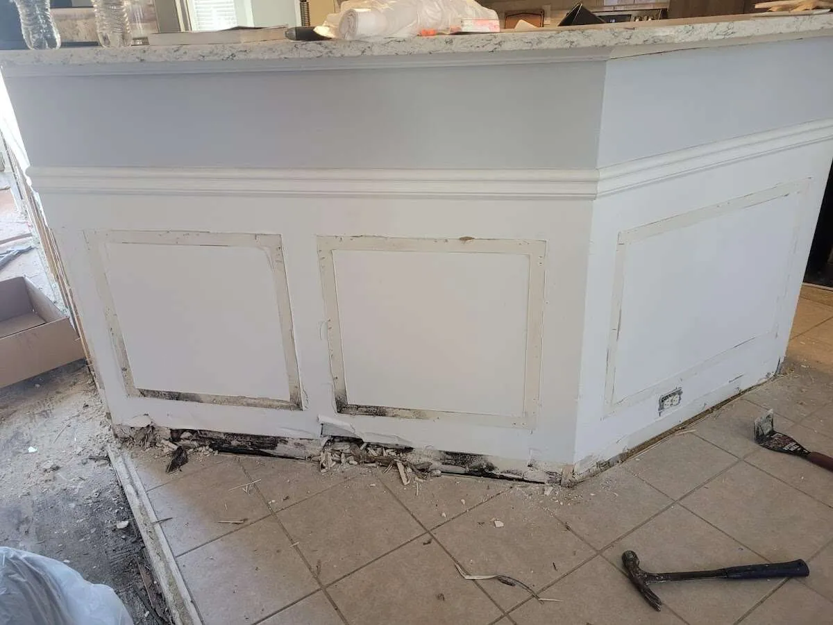 Water damage and mold on kitchen during Storm Damage Restoration in Sherwood